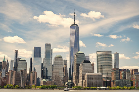 View of Manhattan from hudson river, New York City. USA, NYC NY , Manhattan. Lower Manhattan...