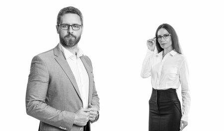 professional business leader with manager. successful businesspeople. Vision statement. business coworkers isolated on white. two businesspeople in formal suit. ambitious businesspeople supportの写真素材
