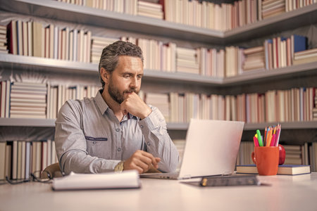 teachers day. teacher man offer education online. online school education. teacher at lesson during estudy. digital classroom. Online education of teacher in classroom. Digital educationの写真素材