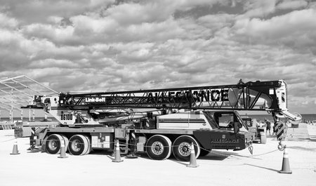 Miami, Florida, USA - November 16, 2024: Heavy machinery equipment outdoor. Machine equipment. Heavy crane equipment. Machinery crane construction. Link belt all terrain crane equipment, Allegianceのeditorial素材