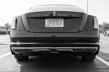 Chicago, Illinois, USA - September 08, 2024: 2024 Rolls Royce Spectre electric super coupe car, back view. Electric car. Rolls Royce Spectre electric car. Rolls Royce Spectre at Chicagoのeditorial素材