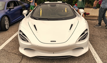 Chicago, Illinois - September 29, 2024: McLaren 720S Performance. McLaren 720S Performance luxury car parked on the street. McLaren 720S Performance white color front viewのeditorial素材