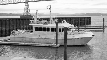 Astoria, Oregon, USA - May 21, 2019: US army corps of engineers, Elton. Military boat Elton. Boat harbor in Astoria. Military boat of US army corps of engineersのeditorial素材