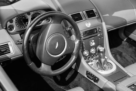 Chicago, Illinois, USA - September 08, 2024: 2008 Aston Martin V8 Vantage grey convertible sportscar, corner view. Aston Martin V8 Vantage. Convertible Aston Martin Vantage car at Chicago Auto Showのeditorial素材