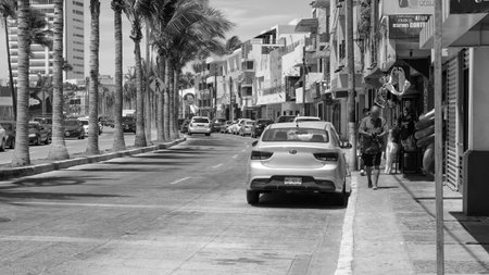 Mazatlan, Mexico - May 14, 2019: City road avenue at empty urban street in town, travel destinationのeditorial素材