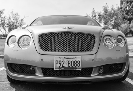Chicago, Illinois, USA - September 08, 2024: 2007 Bentley Continental GTC vehicle, front view. Blue car. Luxury Bentley Continental GTC car. Bentley Continental GTC at Chicagoのeditorial素材