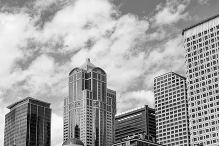 Cityscape with skyscraper architecture. Modern city skyline. Cityscape with business building. Skyscraper cityscape of metropolitan city architecture. Business districtの写真素材