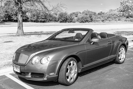 Chicago, Illinois, USA - September 08, 2024: 2007 Bentley Continental GTC convertible car, corner...
