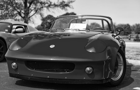 Chicago, Illinois, USA - September 08, 2024: Lotus Elan sportscar vehicle, corner view. Red convertible sportscar. Modern Lotus Elan car. Lotus Elan at Chicagoのeditorial素材
