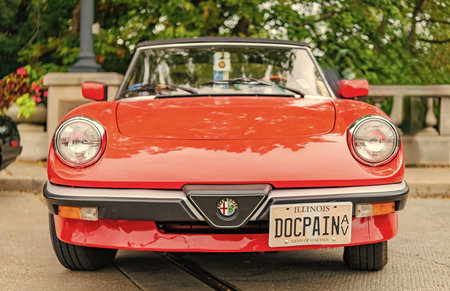Chicago, Illinois - September 29, 2024: Alfa Romeo Spider red color. Alfa Romeo Spider convertible...