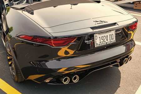 Chicago, Illinois, USA - September 08, 2024: Jaguar F-TYPE S v8 AWD Convertible vehicle, front view....