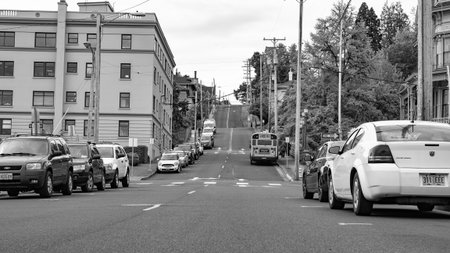 Astoria, Oregon, USA - May 21, 2019: Clatsop County Administration Building. Clatsop County Circuit Court. Clatsop County Courthouse. Building of Clatsop County Court. Urban streetのeditorial素材