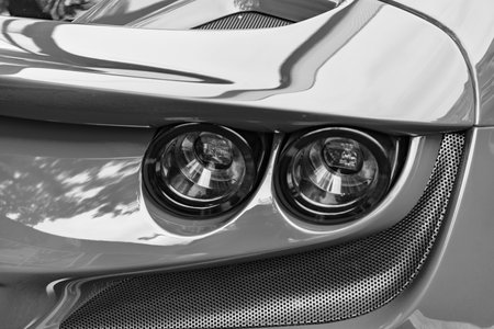 Chicago, Illinois - September 29, 2024: Ferrari F8 Spider or Tributo red color. Ferrari F8 Spider or Tributo parked on the street. corner view. Luxury Ferrari F8 Spider or Tributo in Chicagoのeditorial素材