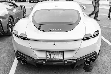 Chicago, Illinois - September 29, 2024: Ferrari Roma white color. Ferrari Roma parked on the street. back view. Luxury Ferrari Roma in Chicagoのeditorial素材
