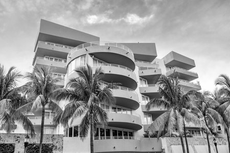Art Deco building architecture. Architectural building. Art deco. Architectural district Art Deco. Modern building of Miami beach. Ocean drive. Miami Beach in Ocean Drive Florida. Shape designの写真素材