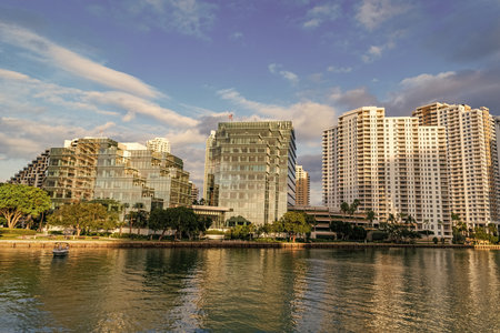 Building in business city. City downtown architecture. Office building in city district. Brickell...