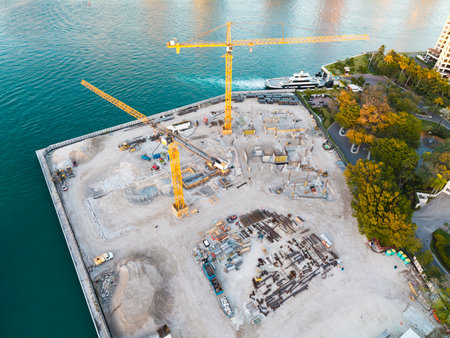 Structure engineering building site. Formwork construction architecture. Architectural building. Building architecture under construction. Construction site from above. Structural design engineeringの写真素材