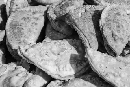 Tasty spicy meat empanadas. Argentine empanadas. Traditional baked pastry empanada. Traditional snack empanada is a type of pastry baked or fried in Spanish culture. Cheburek fried. Calzoneの写真素材