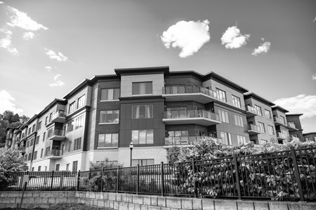 Residential house. Modern condominium building. Architectural building in neighborhood. Building...
