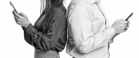 business texting message. online business messaging. business partner using phone. messaging business colleague check email. businessman reading message isolated on white. communication protocolの写真素材