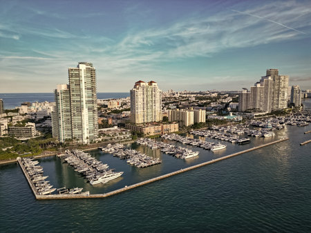 Summer vacation. Luxury South beach marina. Luxury yacht. Miami south beach view. Yacht club. Marina...