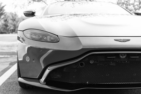 Chicago, Illinois, USA - September 08, 2024: 2020 Aston Martin Vantage coupe sportscar, front view....