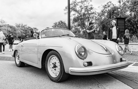 Chicago, Illinois - September 29, 2024: Classic Porsche 356 Speedster silver color. Vintage Porsche...