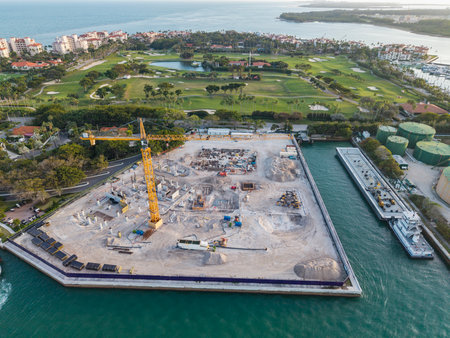 Construction site from top. Structural design engineering. Structure engineering at building site. Formwork construction architecture. Architectural area. Building architecture under constructionの写真素材