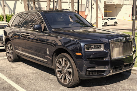 Miami, Florida, USA - November 21, 2024: black Rolls Royce Ghost 2013 car. Luxury car of Rolls Royce...