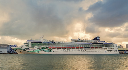 Miami, Florida, USA - November 04, 2024: Norwegian Jade cruise ship voyage. Cruise in summer vacation. Norwegian Cruise line. Cruise ship tour and travel at sea. Ship of NCLのeditorial素材