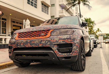 Miami, Florida, USA - November 17, 2024: Land Rover Range Rover Sport crossover, car tuning. Luxury crossover car of Land Rover sport. Car of Range Rover parked outdoor, corner viewのeditorial素材