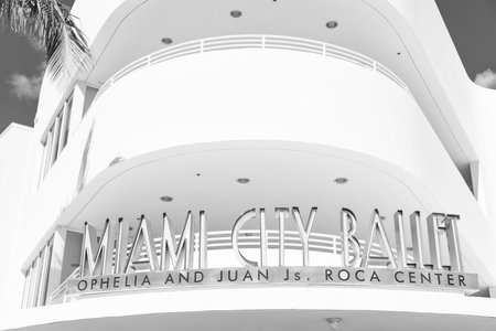 Miami, Florida, USA - December 16, 2024: Miami City Ballet school. Modern building. Building of Miami ballet school. View of building architecture. Architectural exterior detail. Exterior fragmentのeditorial素材