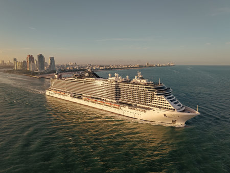 Miami, Florida, USA - February 02, 2025: MSC Seaside cruise ship voyage. Cruise in summer vacation....
