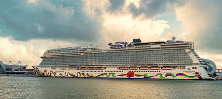 Miami, Florida, USA - November 04, 2024: Norwegian Cruise line. Cruise ship tour and travel at sea....