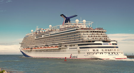 Miami, Florida, USA - June 09, 2024: Carnival cruise line. Cruise ship tour and travel at sea. Ship...