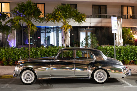 Miami, Florida, USA - January 26, 2025: Luxury retro car Rolls Royce Silver Cloud. Car Rolls Royce...