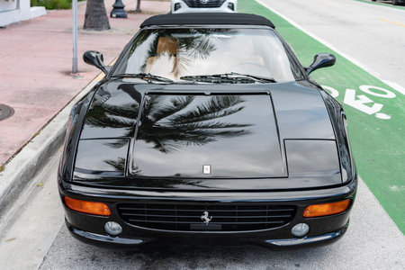 Miami, Florida, USA - July 27, 2025: Ferrari F355 Spider 1996 convertible car. Convertible car...