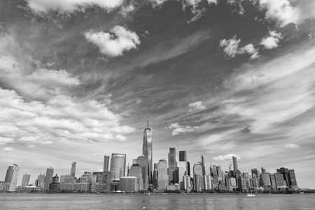 A view of the New York financial district fom Paulus Hook Pier in Jersey City, New Jersey.New York, United States. Manhattan New York NY NYC Skyline. Lower Manhattan and One World Trade Center in New York City, New Jersey Panoramic view on Manhattan.の写真素材