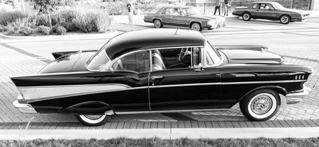 Park Ridge, Illinois, USA - August 22, 2024: Black car of Chevrolet Bel Air . 1957 Chevy Bel Air....
