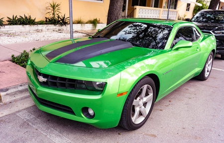 Miami, Florida, USA - July 27, 2025: Chevrolet Camaro coupe 2010 car. Luxury coupe car Chevrolet...