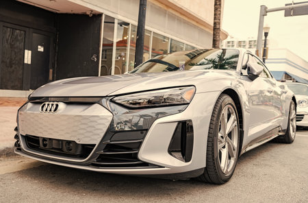 Miami, Florida, USA - November 17, 2024: Audi e-Tron GT 2022 electric car. Luxury electric car of...