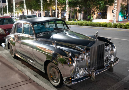 Miami, Florida, USA - January 26, 2025: Luxury retro car Rolls Royce Silver Cloud. Car Rolls Royce...