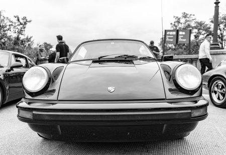 Chicago, Illinois - September 29, 2024: 1972 Porsche 911 Coupe on the road. black color 1972 Porsche...