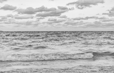 Cloudy sky and seascape at summer vacation. Skyscape with sea horizon. Calm horizon view at sea...