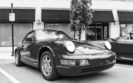Chicago, Illinois - September 29, 2024: Porsche 911 Carrera Coupe on the road. Porsche 911 Carrera roadster red color. Porsche 911 Carrera speedster in Chicago.のeditorial素材