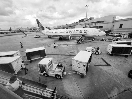 Chicago, Illinois, USA - November 07, 2024: Plane arrival of United airline. Departure and arrival...
