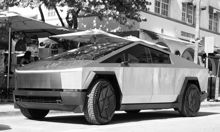 Miami, Florida, USA - December 06, 2024: 2024 Tesla Cybertruck electric pickup truck car. Electric...