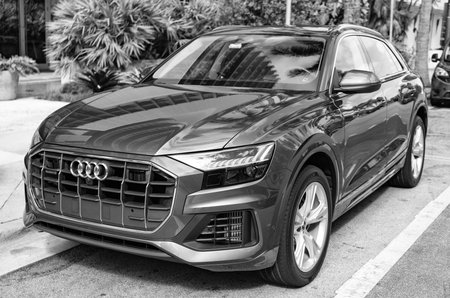 Miami, Florida, USA - December 09, 2024: Audi Q8 quattro 2019 sport crossover car. Sport crossover...