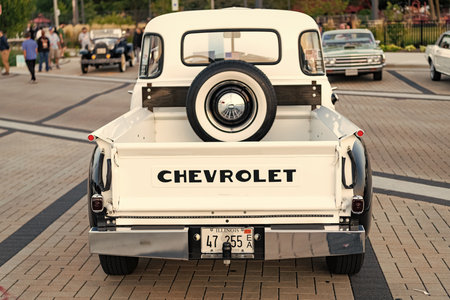 Park Ridge, Illinois, USA - August 21, 2024: Chevrolet 3100 pickup truck retro 1959 car. Retro...