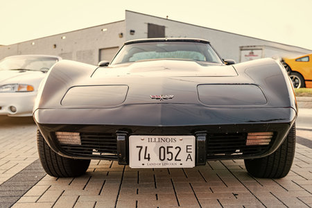 Park Ridge, Illinois, USA - August 18, 2024: Chevy Monte Carlo . Black car parked at auto show,...